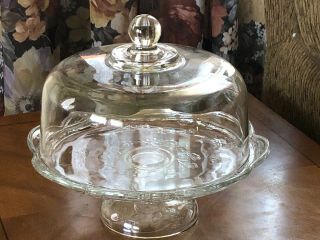 Vintage Glass Dome Covered Pedestal Cake Dessert Stand W/ Flowers