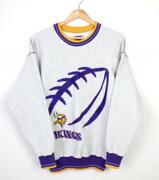 Vintage Minnesota Vikings Nfl 90s Grey Legends Athletic Crewneck Sweatshirt - M