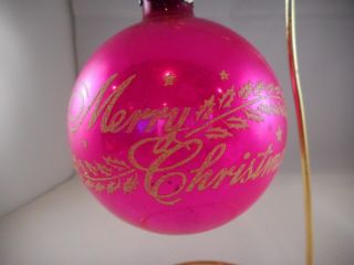 Vintage Mercury Glass Ornament Stamped Merry Christmas Round Pink 3 "