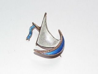 Vintage C1950 Norway Viking Ship Silver Guilloche Enamel Ivar T Holth Perfect