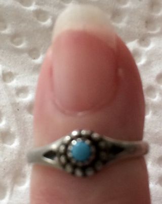Vintage Baby Ring,  Sterling Silver With Turquoise Stone,  Size 2