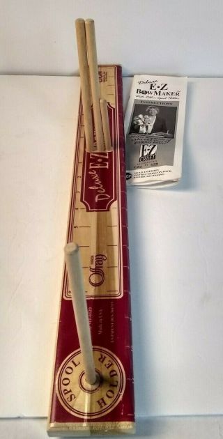 Lion Offray Ribbon Co Deluxe Ez Bow Maker With Ribbon Spool Holder Wood Vtg Euc