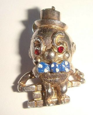 Vintage Silver Solid Humpty Dumpty With Gem Set Eyes & Enameled Bow Tie Charm