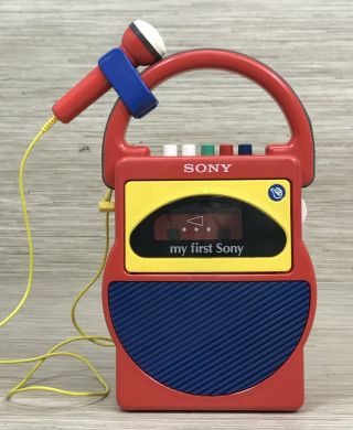 Vintage My First Sony Kids Cassette Tape Player Recorder W/ Microphone Tcm - 4000