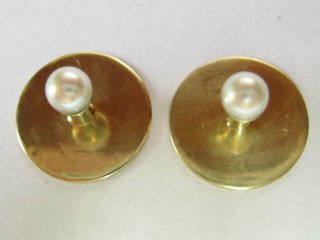 Vintage - Tiffany & Co.  18k Yellow Gold W/ 3.  6 Mm Pearl Cuff Links - 2.  14 Grams