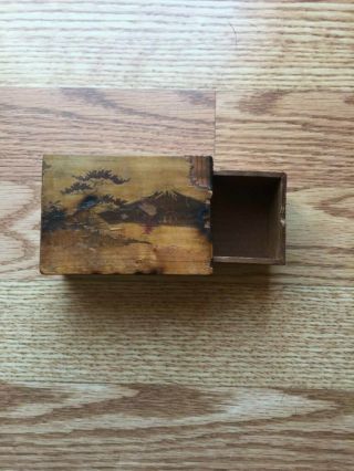 Vintage Japanese Wooden Puzzle Box Mt.  Fuji Scene