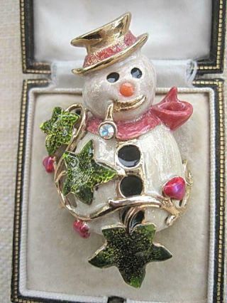 Retired Vintage Signed Kirks Folly Multi Colour Enamels Snowman Brooch/pin