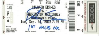 Dansby Swanson Ip Auto Signed Ticket 1st Mlb Hr 9/6/16 Braves Vs.  Nats W Insc