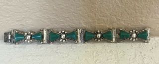 Taxco Mexican Vintage Sterling Silver And Green Jade Bracelet