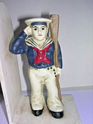 Pair (2) Vintage WWI Nautical Navy Sailor Boys Painted Bookends Cast Iron Metal 2