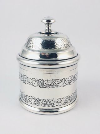 Chinese Export Silver Circular Tea Caddy Box With Lid Canton C1870 Hoaching