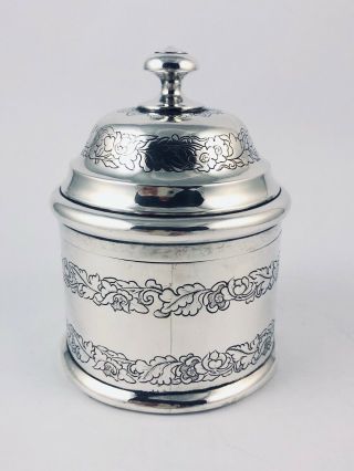 Chinese Export Silver Circular Tea Caddy Box with Lid Canton c1870 Hoaching 2