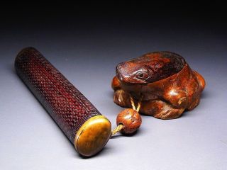 Rare Tonkotsu Inro W Ojime Netsuke,  Pipe Case Japanese Edo Meiji Antique F048