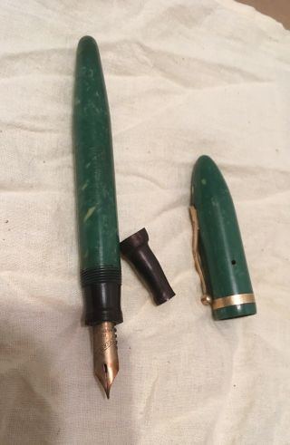 Antique Vintage 1920’s? Green Marble SHEAFFERS Fountain Pen 14K Nib/Tip 3