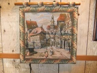 Vintage Cloth Tapestry Wall Hanging Germany Village Scene
