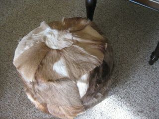 Vintage Real Hide Fur Pouf,  Ottoman,  Foot Stool,  Hassock Mid.  East Style