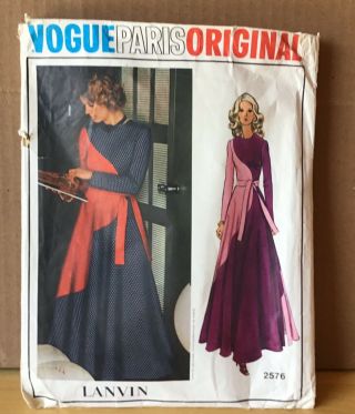 Vtg Vogue Sewing Pattern 2576 Lanvin Dress Gown Paris Size 10 Uncut