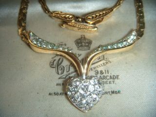 Vintage Jewellery Attwood & Sawyer A&s Pave Crystal Heart Gold Plated Necklace