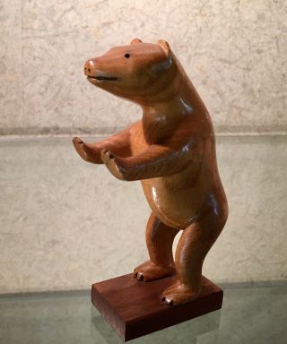 Wooden 5” Folk Art Bear Figure Vintage Hand Carved Statue Figurine Handmade