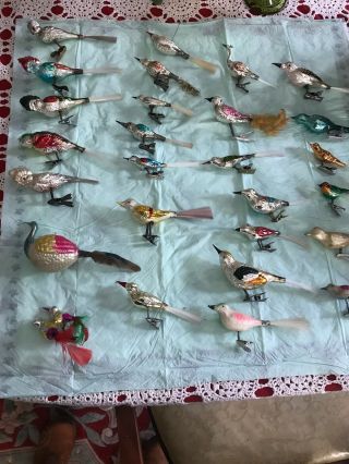 28 Antique Mercury Glass Birds Christmas Ornaments Clip