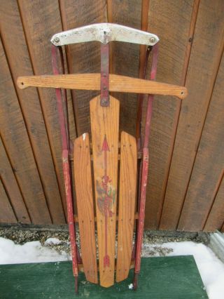 Interesting Antique Wooden Snow Sledge 49 " Long Flexible Flyer Sled