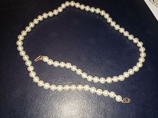 Vintage 18 INCH 4 MM WHITE PEARL STRAND NECKLACE 14 K Ct White GOLD CLASP 2