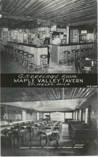 Vintage Maple Valley Tavern St.  Helen Michigan Rppc Postcard 1950 Houghton Lake