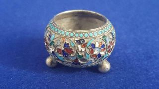Marvellous 19th Century Small Russian Silver And Enamel Open Salt Cellar 29g