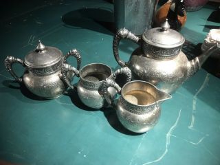 Vintage Rockford Silver Plate Co.  Quadruple 986 985 Teapot Sugar Cream Set Wow