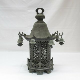 B425: High Class Japanese Old Copper Ware Hanging Lantern With Fantastic Work