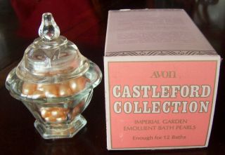 Vintage Avon " Castleford Coll.  " Emollient Bath Pearls Imperial Garden 3/4 Full