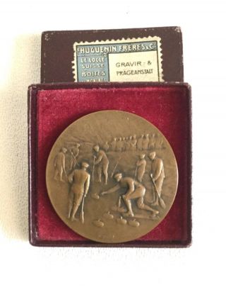 Antique Curling Sport Bronze Signed Huguenin Frères & Sons Switzerland C1890 2