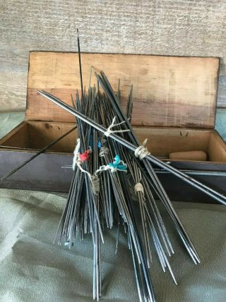 Double Ended Steel Knitting Needles In Wooden Box 113 Needles Antique