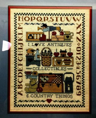 Completed Framed Cross Stitch Alphabet Sampler Embroidery I Love Antiques