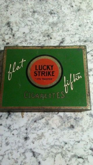 Vintage Lucky Strike Cigarettes Flat Fifties Metal Tin Tobacco Box