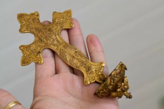 ⭐ Antique French Wall Crucifix Bronze Ormolu,  Holy Water Font,  19th Century⭐