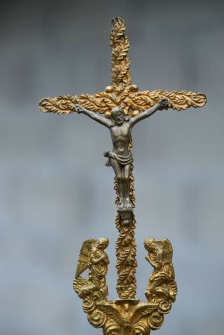 ⭐ Antique French Religious Cross,  Bronze Crucifix,  18th Century⭐