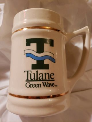 Tulane University Green Wave Ceramic Mug Beer Stein 5 1/2 " Gold Rim Louisiana