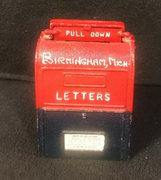 Vintage Mechanical Bank Toy U.  S.  Post Office Mail Box - Souvenir Of Birmingham Mi.