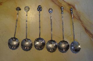 Vintage Set Of 6 Sterling 950 Ornate Asian Oriental Spoons Japanese