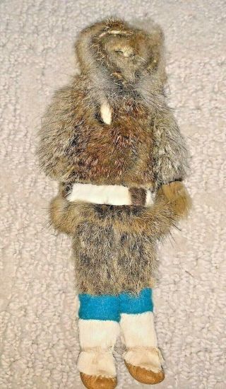 Vintage Eskimo Doll W/ Real Fur And Bone - Alaska