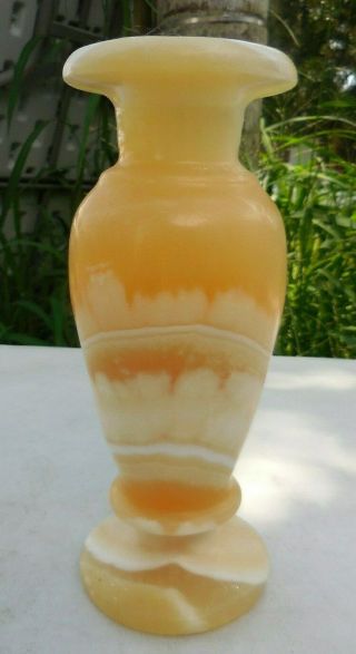 Vintage 7.  75 " Marble Alabaster Onyx Stone Vase Mid Century Cream Brown Tan