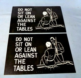 2 Vintage Card Stock Billiard Signs - Do Not Sit Or Lean Against The Tables