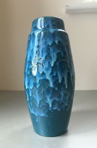 9 " Vintage Retro Mid Century West German Scheurich Blue Fat Lava Pottery Vase