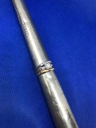 Antique 14k Gold Diamond Wedding Engagement Ring Set Welded To Heavy Band