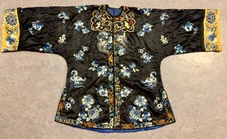 Antique Vtg Chinese Silk Robe Embroidery Forbidden Stitch Butterfly Flora