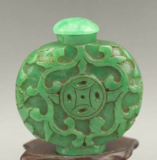 Chinese Old Natural Green Jade Hand - Carved Statue Snuff Bottle 2.  6 Inch