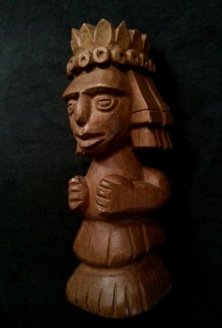 Vintage Mid - Century Hand Carved Mayan Wood Statue By Jose Pinal