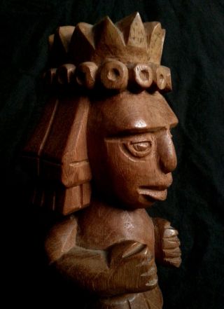Vintage mid - century hand carved Mayan wood statue by Jose Pinal 2
