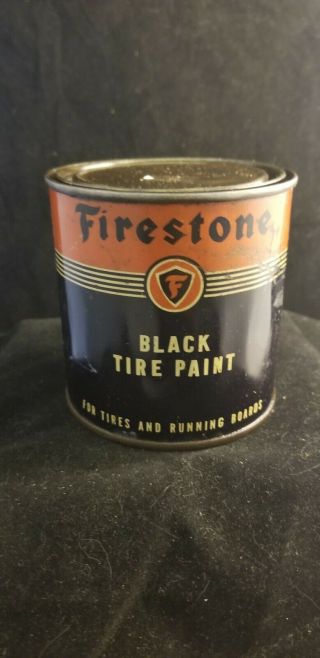 Vintage 16oz Firestone Black Tire Paint Tin Can Oil